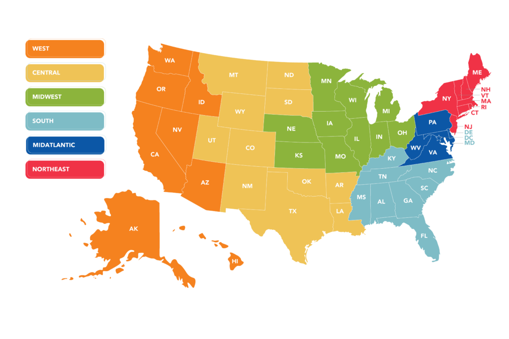 Regional Map with 6 Regions